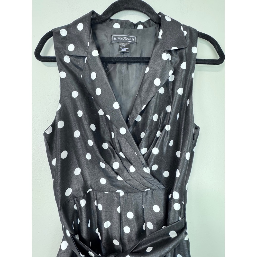 Jessica Howard Polka Dot Dress Sleeveless Fit & Flare Black White Size 10 - Picture 2 of 11